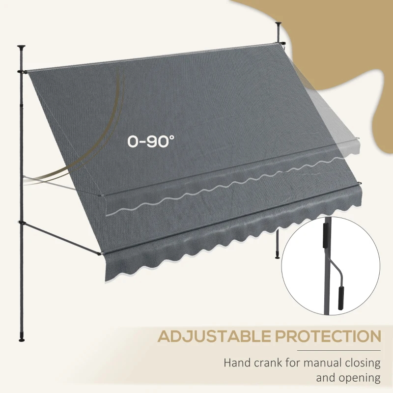 Outsunny 11.5' x 4' Manual Retractable Awning, Non-Screw Freestanding Patio Awning, UV Resistant, for Window or Door, Dark Grey