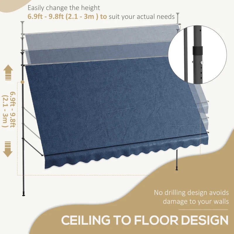 Outsunny 11.5' x 4' Manual Retractable Awning, Non-Screw Freestanding Patio Awning, UV Resistant, for Window or Door, Blue