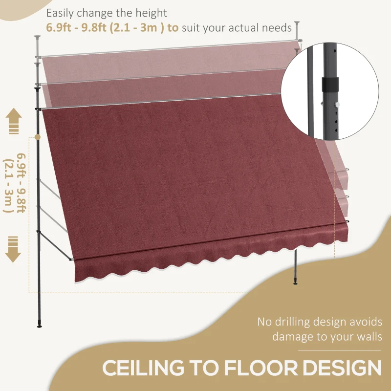 Outsunny 11.5' x 4' Manual Retractable Awning, Non-Screw Freestanding Patio Awning, UV Resistant, for Window or Door, Wine Red