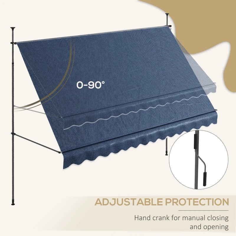Outsunny 11.5' x 4' Manual Retractable Awning, Non-Screw Freestanding Patio Awning, UV Resistant, for Window or Door, Blue
