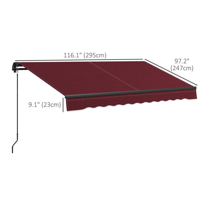 Outsunny 10' x 8' Retractable Awning, 280gsm UV Resistant Sunshade Shelter, for Deck, Balcony, Yard, Wine Red