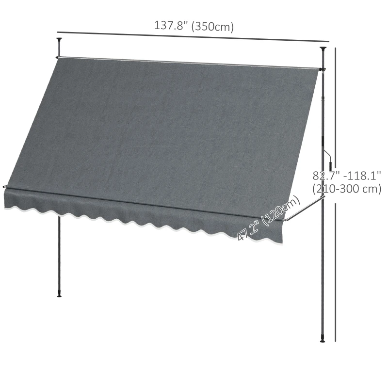 Outsunny 11.5' x 4' Manual Retractable Awning, Non-Screw Freestanding Patio Awning, UV Resistant, for Window or Door, Dark Grey