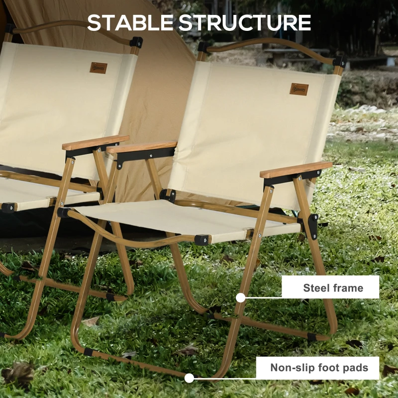 Outsunny Set of 2 Camping Chair, Lightweight Folding Chair, Portable Armchairs, Excellent for Festivals, Fishing, Beach and Hiking, Beige