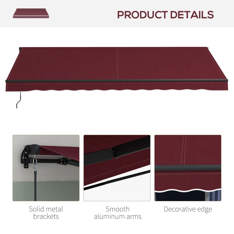 Outsunny 15' x 10' Retractable Awning, 280gsm UV Resistant Sunshade Shelter, for Deck, Balcony, Yard, Wine Red