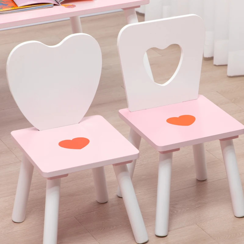 Qaba 3 Pieces Kids Table and Chair Set with Love Heart Patterns for Arts & Crafts, Snack Time, Homework, Pink