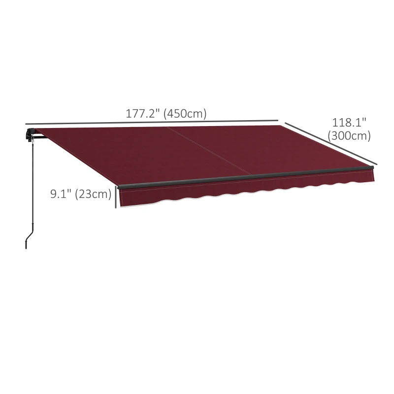 Outsunny 15' x 10' Retractable Awning, 280gsm UV Resistant Sunshade Shelter, for Deck, Balcony, Yard, Wine Red