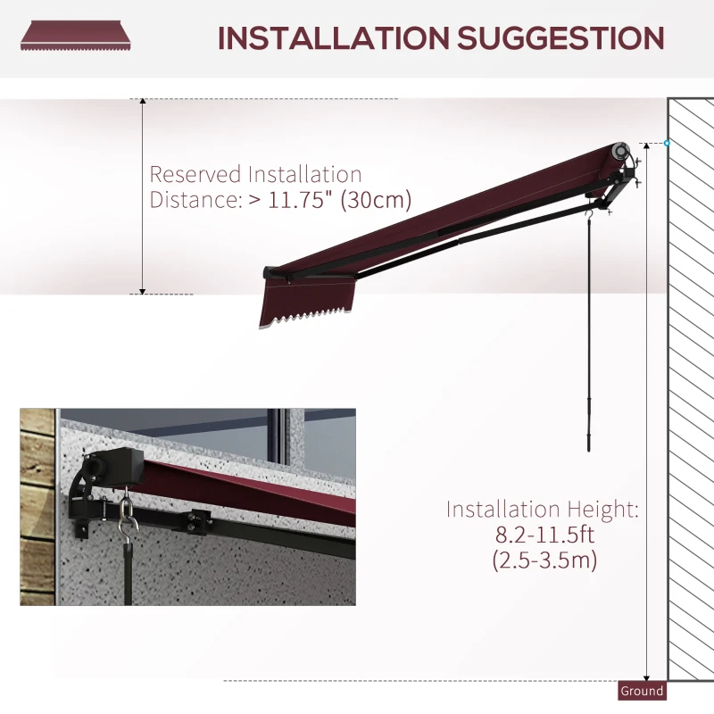 Outsunny 10' x 8' Retractable Awning, 280gsm UV Resistant Sunshade Shelter, for Deck, Balcony, Yard, Wine Red