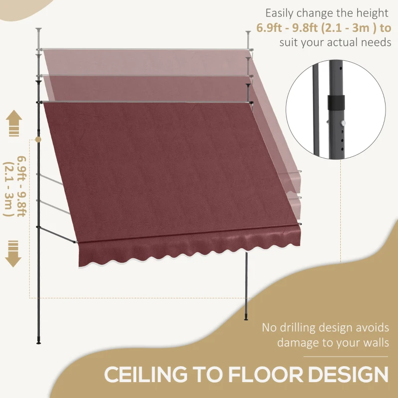 Outsunny 10' x 4' Manual Retractable Awning, Non-Screw Freestanding Patio Awning, UV Resistant, for Window or Door, Wine Red