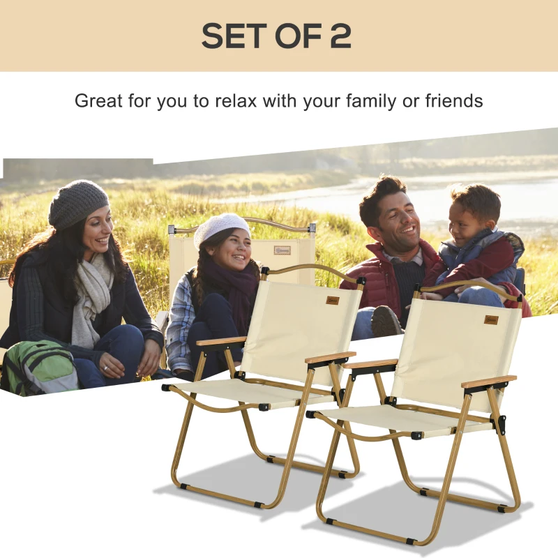 Outsunny Set of 2 Camping Chair, Lightweight Folding Chair, Portable Armchairs, Excellent for Festivals, Fishing, Beach and Hiking, Beige