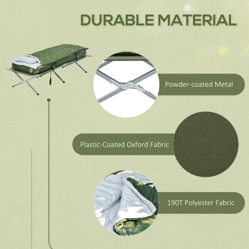Outsunny Camping Cot Set, Portable Outdoor Folding Bed with Mattress, Sleeping Bag, Pillow, for Travel, Beach, Comfort