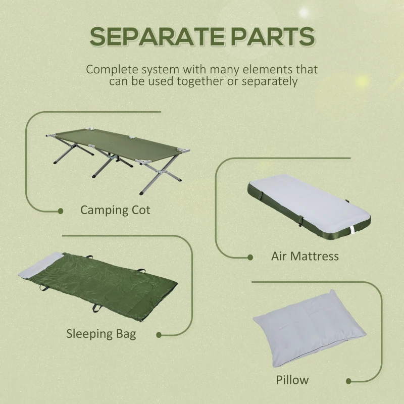 Outsunny Camping Cot Set, Portable Outdoor Folding Bed with Mattress, Sleeping Bag, Pillow, for Travel, Beach, Comfort