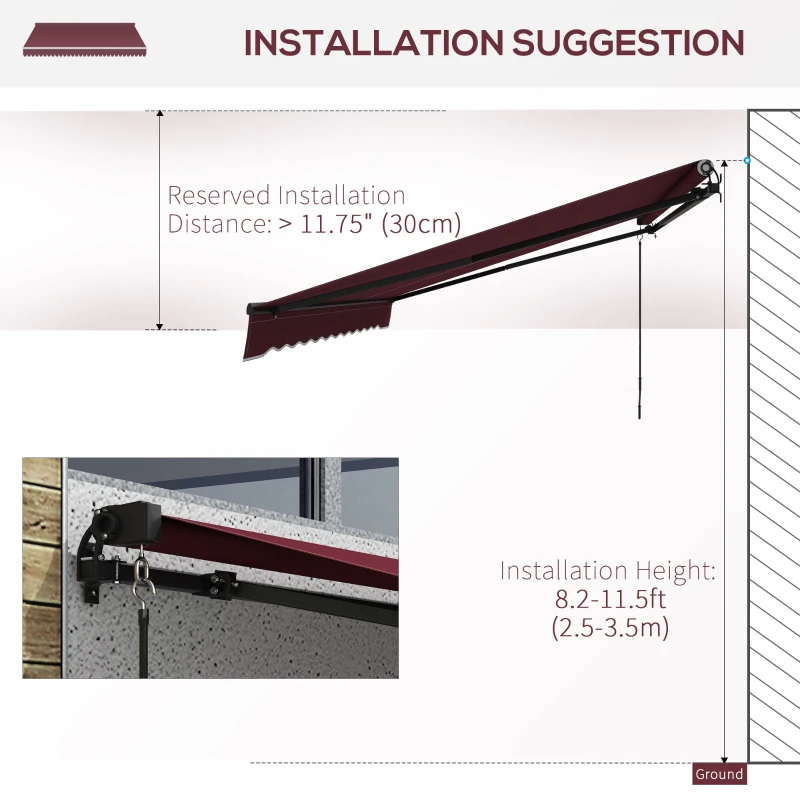 Outsunny 15' x 10' Retractable Awning, 280gsm UV Resistant Sunshade Shelter, for Deck, Balcony, Yard, Wine Red