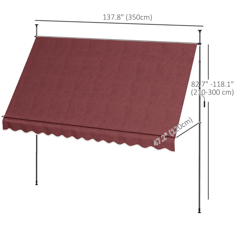 Outsunny 11.5' x 4' Manual Retractable Awning, Non-Screw Freestanding Patio Awning, UV Resistant, for Window or Door, Wine Red