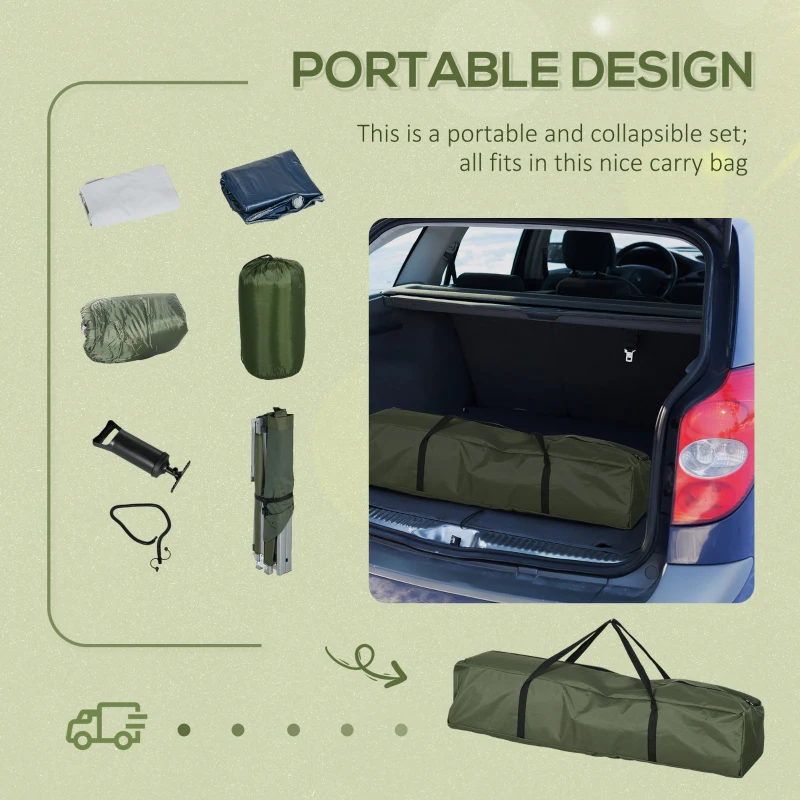 Outsunny Camping Cot Set, Portable Outdoor Folding Bed with Mattress, Sleeping Bag, Pillow, for Travel, Beach, Comfort