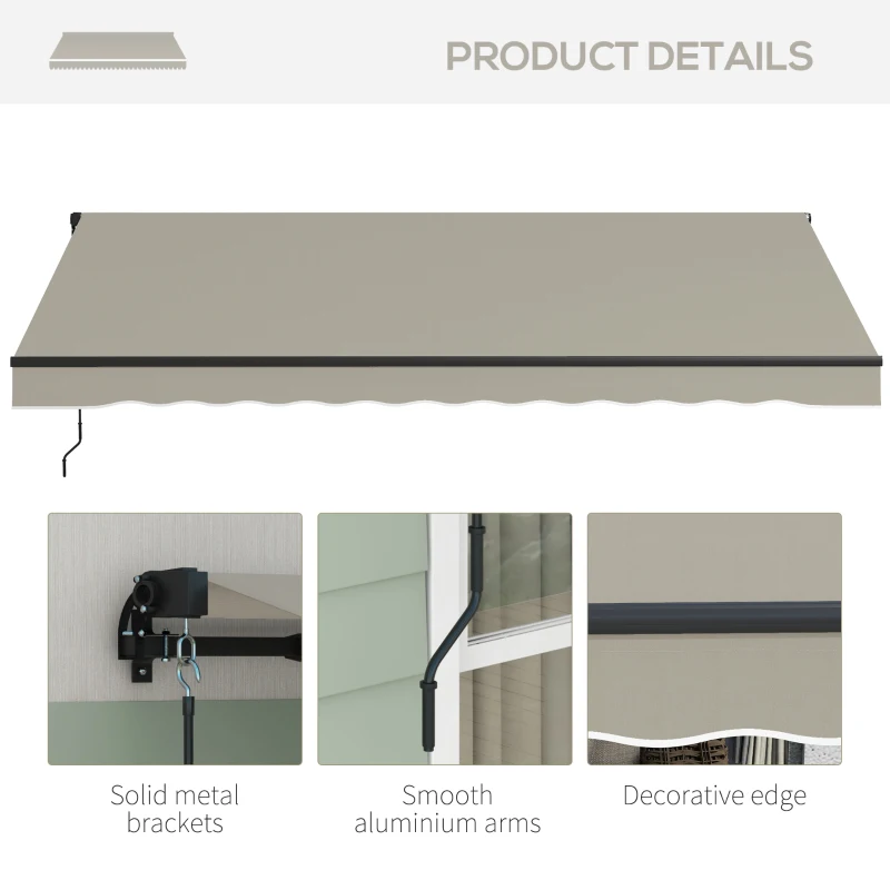 Outsunny 13' x 10' Retractable Awning, 280gsm UV Resistant Sunshade Shelter, for Deck, Balcony, Yard, Light Grey