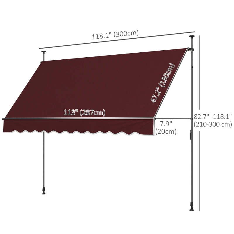 Outsunny 10' x 3' Manual Retractable Awning, Non-Screw Freestanding Patio Awning, UV Resistant, for Window or Door, Wine Red