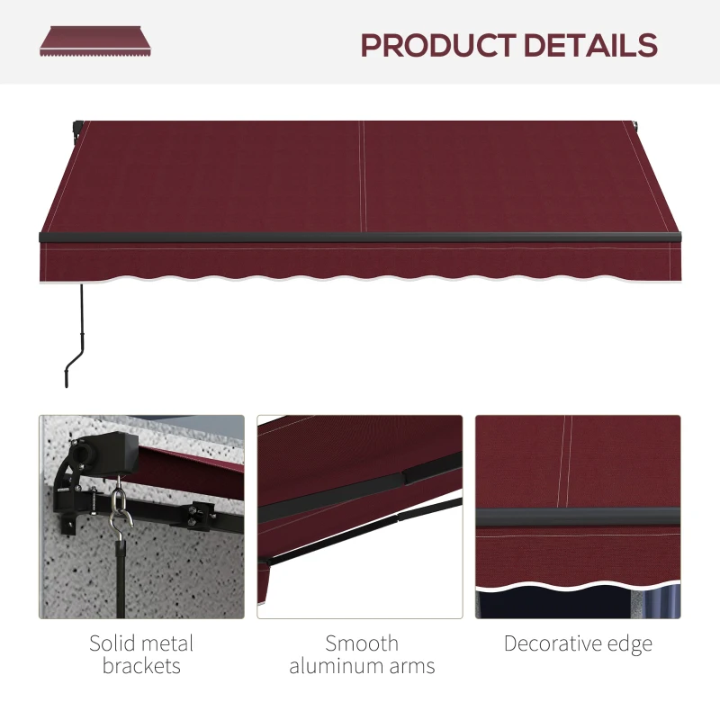 Outsunny 10' x 8' Retractable Awning, 280gsm UV Resistant Sunshade Shelter, for Deck, Balcony, Yard, Wine Red