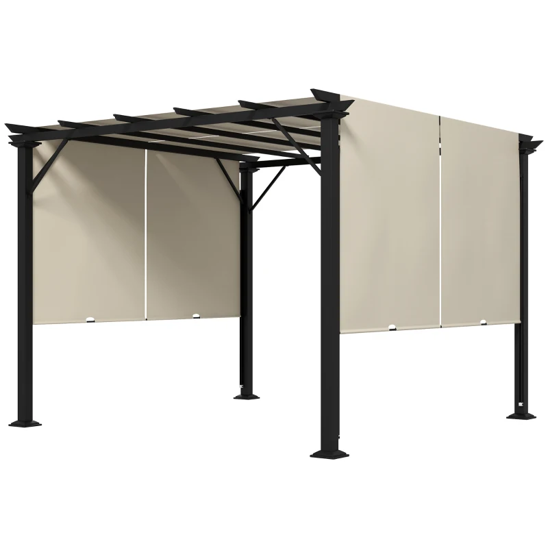 Outsunny 10' x 10' Retractable Pergola Canopy for Backyard, Beige