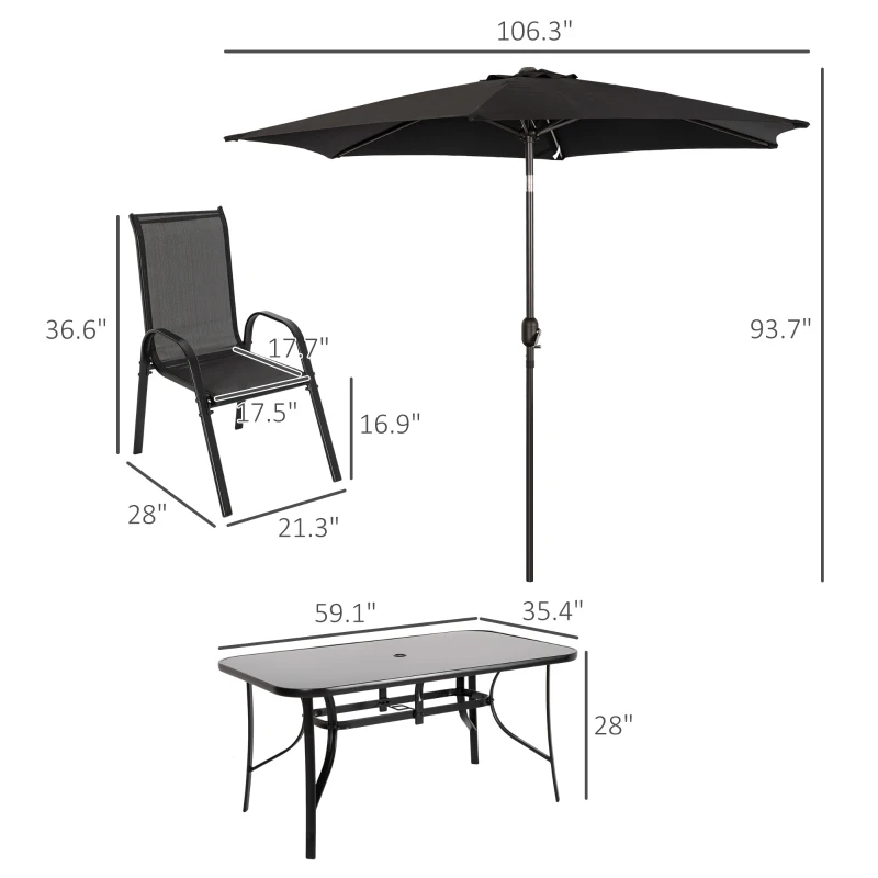 Outsunny 8 Pieces Patio Furniture Set with 9Ft Patio Umbrella, Outdoor Dining Table and Chairs, Black