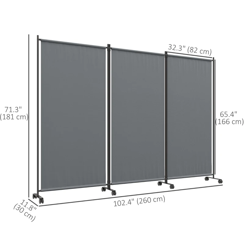 Outsunny Folding Room Divider with Castor Wheels, Rolling Privacy Screen for Patio Backyard Pool Hot Tub, 6ft Tall