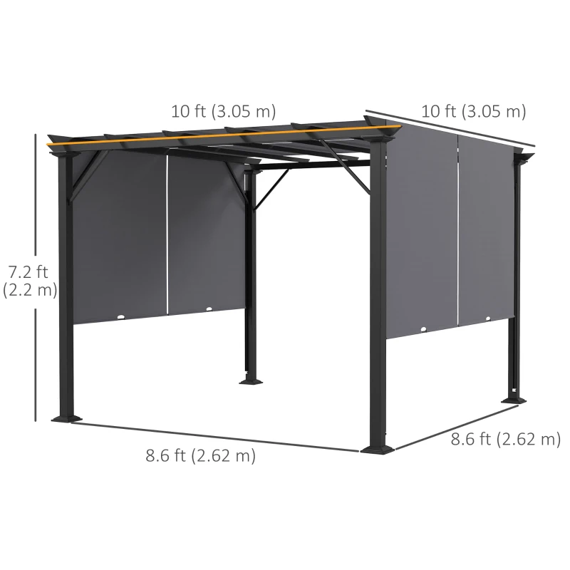Outsunny 10' x 10' Retractable Pergola Canopy for Backyard, Grey