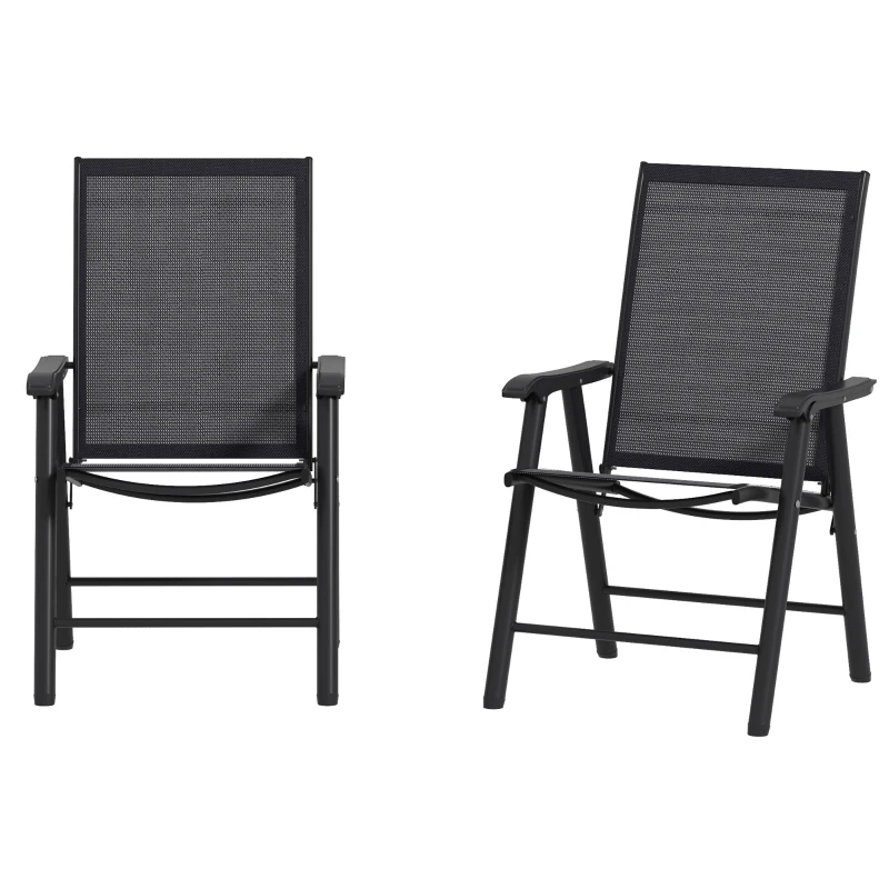 Outsunny 2-Piece Folding Chair Set for Relaxing on Patio Balcony Garden, Comfortable Outdoor Furniture with Armrests, Dark Grey