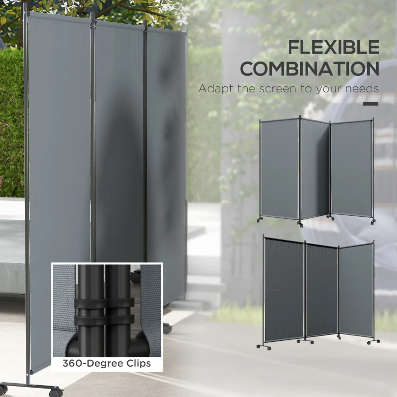 Outsunny Folding Room Divider with Castor Wheels, Rolling Privacy Screen for Patio Backyard Pool Hot Tub, 6ft Tall