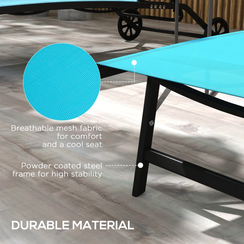 Outsunny 2 Piece Outdoor Chaise Lounge Chairs with Wheels, 5 Level Adjustable Backrest for Patio, Beach, Yard, Pool, Blue