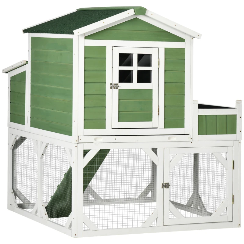 PawHut 42" Wooden Chicken Coop with Garden Space, Run Cage for 2-4 Chickens, Green