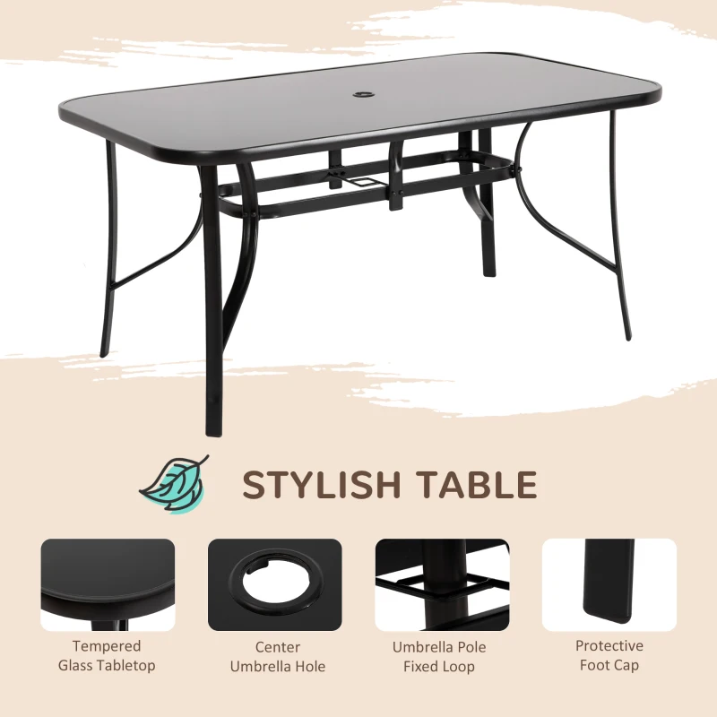 Outsunny 8 Pieces Patio Furniture Set with 9Ft Patio Umbrella, Outdoor Dining Table and Chairs, Black