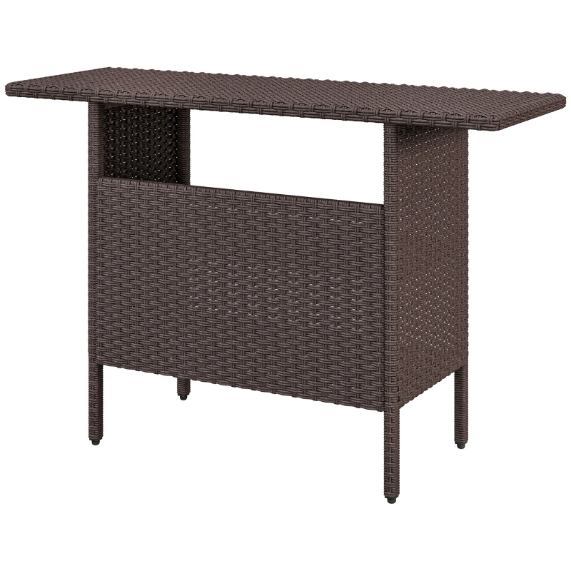 Outsunny Bar Height Outdoor Rattan Table, Patio Wicker Bar Table with 2 Storage Shelves, 55.1" x 18.5" x 37", Brown