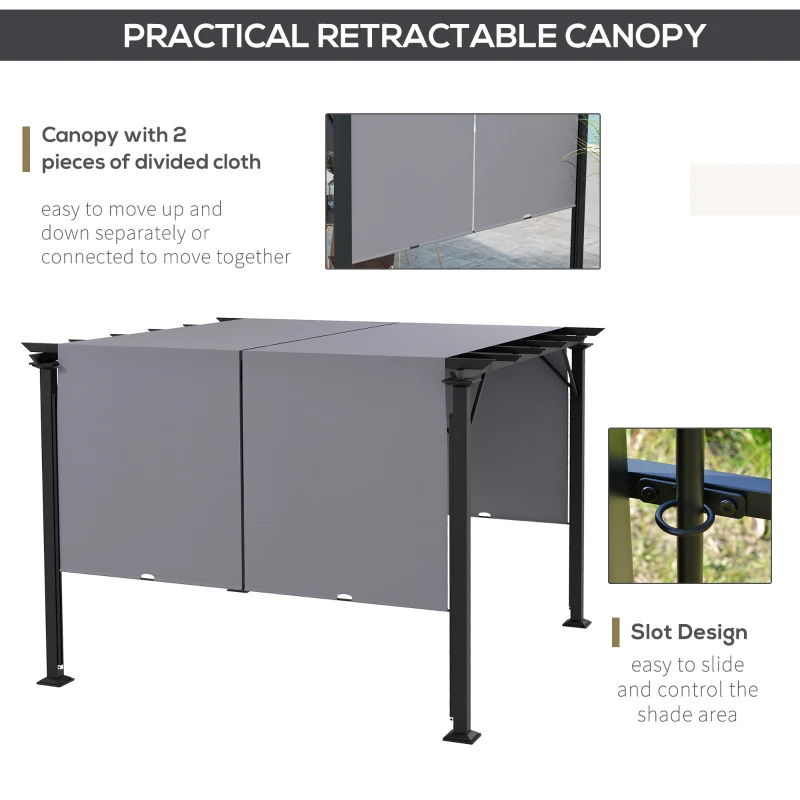 Outsunny 10' x 10' Retractable Pergola Canopy for Backyard, Grey