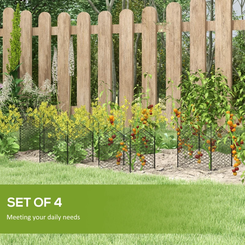 Outsunny 4 Pack Garden Cloches for Plants, 12" x 14" Metal Crop Cage, Plant Cages to Keep Animals Out, Black