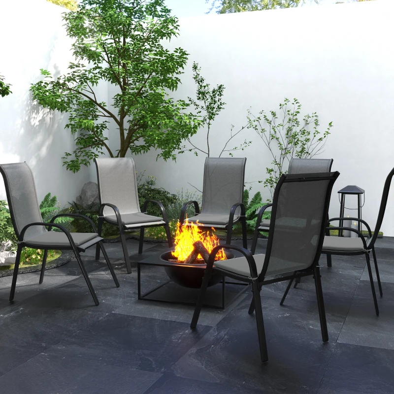 Outsunny 6-Piece Seat Cushion Pillows Replacement, Patio Chair Cushions Set with Ties for Indoor Outdoor, Charcoal Grey