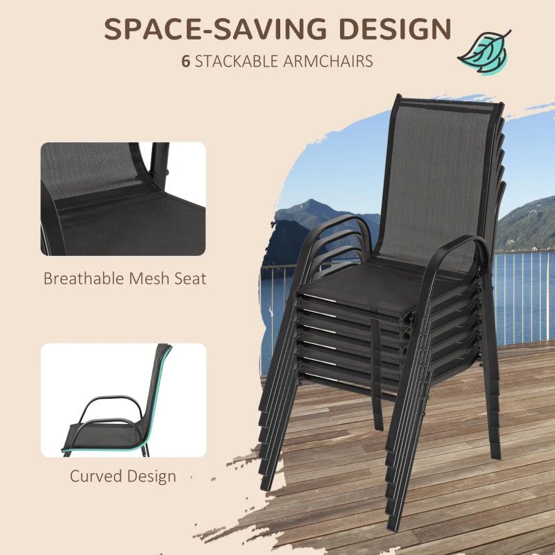 Outsunny 8 Pieces Patio Furniture Set with 9Ft Patio Umbrella, Outdoor Dining Table and Chairs, Black