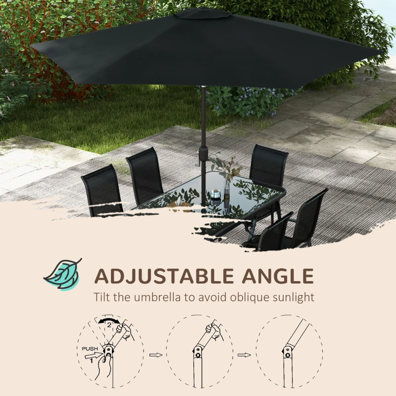 Outsunny 8 Pieces Patio Furniture Set with 9Ft Patio Umbrella, Outdoor Dining Table and Chairs, Black