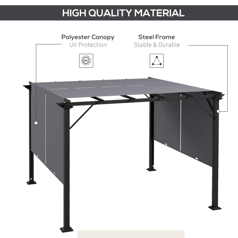 Outsunny 10' x 10' Retractable Pergola Canopy for Backyard, Grey