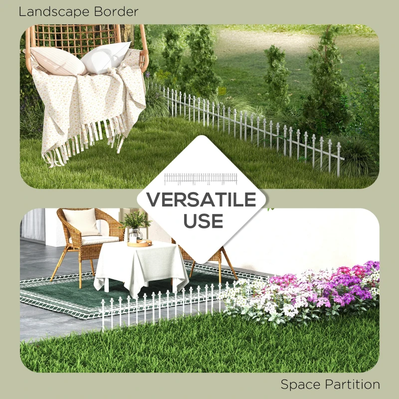 Outsunny Metal Decorative Garden Fence, 9.2' x 17.25" 5 Steel Panels, Decorative Border for Landscape, Flower Bed, Animals, White