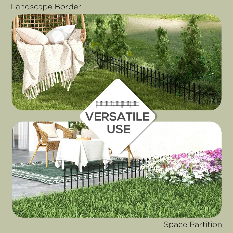 Outsunny Metal Decorative Garden Fence, 9.2' x 17.25" 5 Steel Panels, Decorative Border for Landscape, Flower Bed, Animals, Black