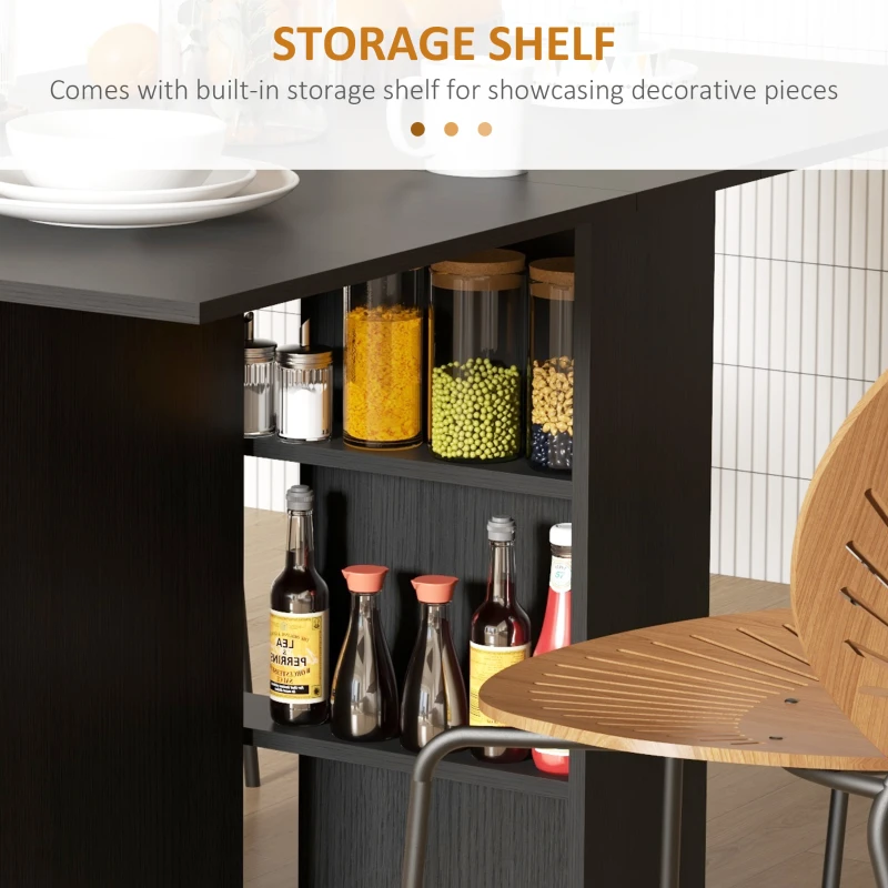 HOMCOM Foldable Dining Table with Storage Shelves, Drop Leaf, and Rolling Wheel