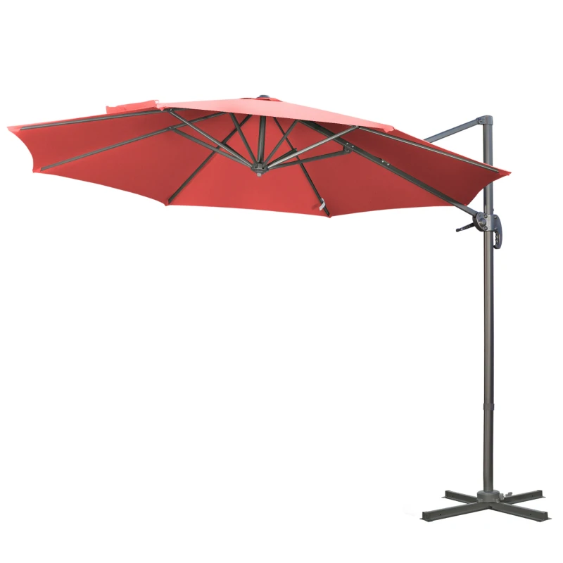 Outsunny 9.6' Cantilever Patio Umbrella Outdoor Hanging Offset Umbrella, Cross Base, 360° Rotation Aluminum Poles, Wine Red