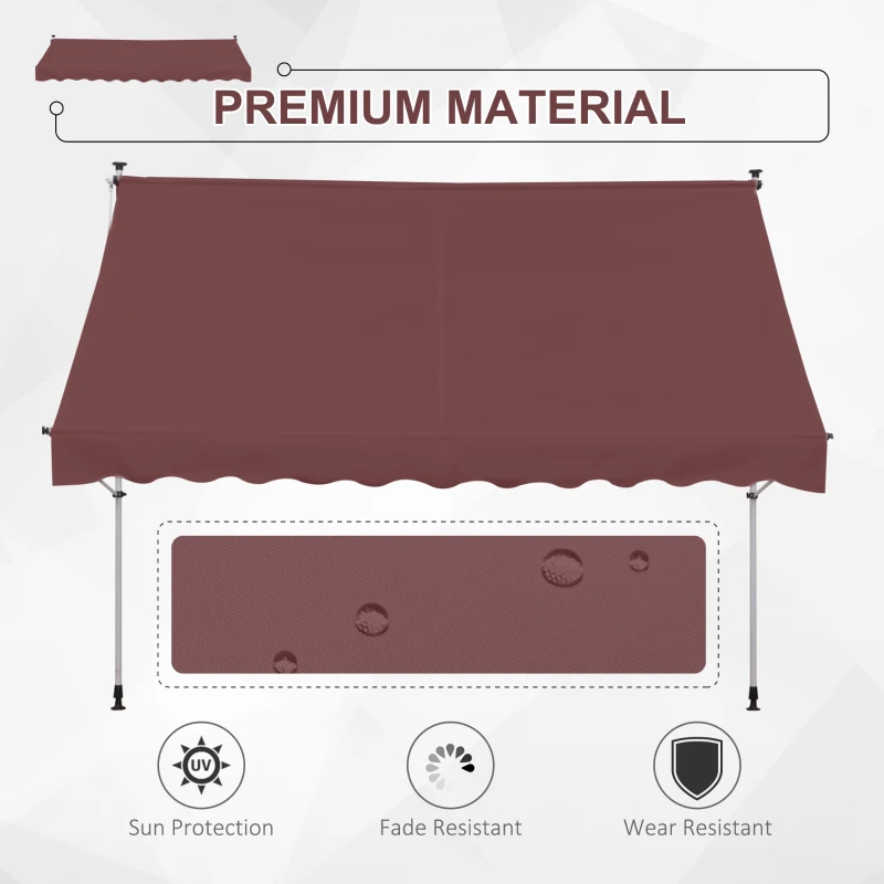Outsunny 10x5ft Patio Sun Shade Canopy Manual Retractable Awning with 5.6-9.2ft Support Pole for Window, Door, Porch, Wine Red