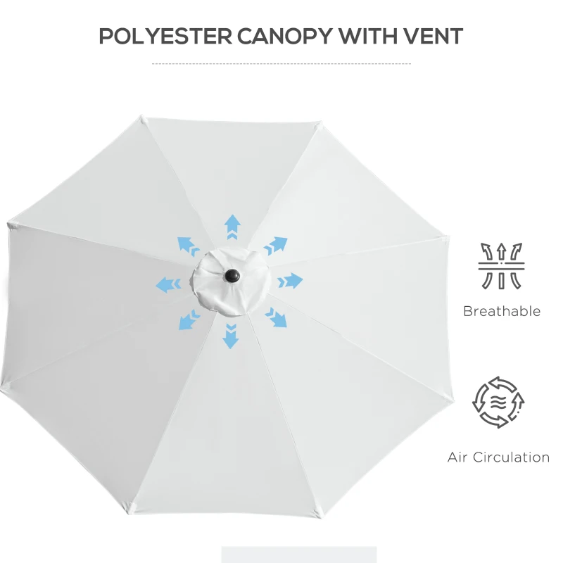 Outsunny 10' x 8' Patio Umbrella, Round Market Umbrella with Crank Handle and Tilt, Outdoor Parasol for Garden, Bench, White