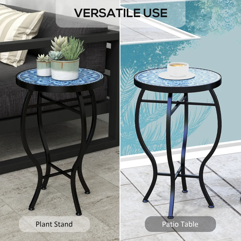 Outsunny Round Outdoor Table, Patio Bistro Coffee Table with Mosaic Top and Steel Frame for Garden