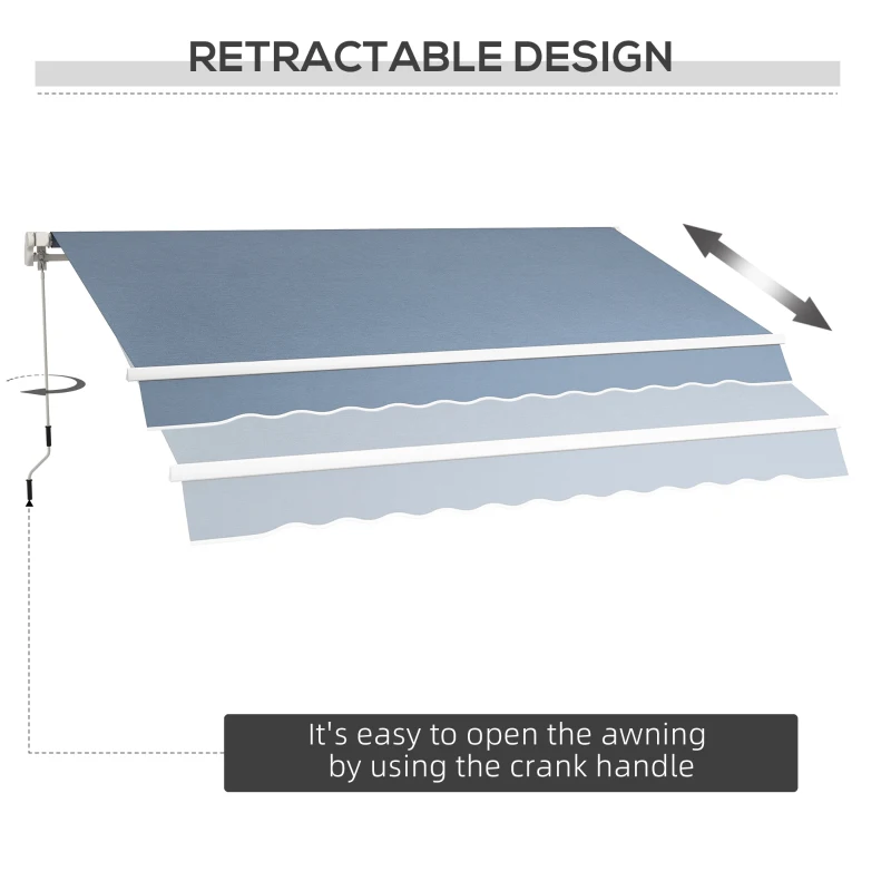 Outsunny 12' x 10' Manual Retractable Awning Outdoor Sunshade Shelter with Adjustable & Versatile Design, Light Grey