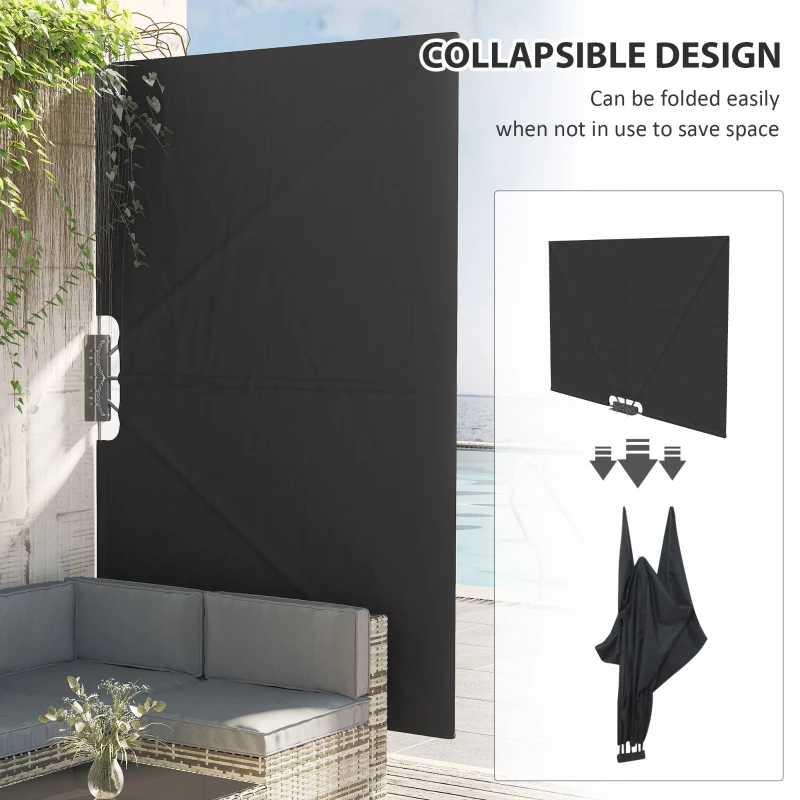 Outsunny 93" x 63" Patio Side Awning, Folding Outdoor Privacy Screen for Patio, Terrace, Balcony, Poolside, Deck, Dark Grey