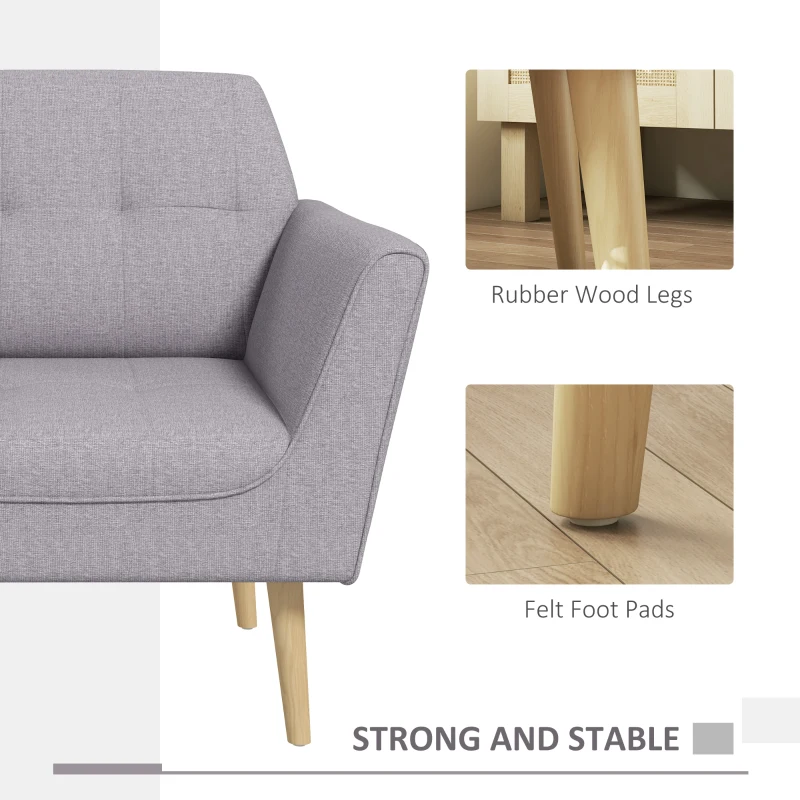 HOMCOM Upholstered Armchair, Modern Accent Chair with Tufted Pattern, Rubber Wood Legs for Living Room, Bedroom, Grey