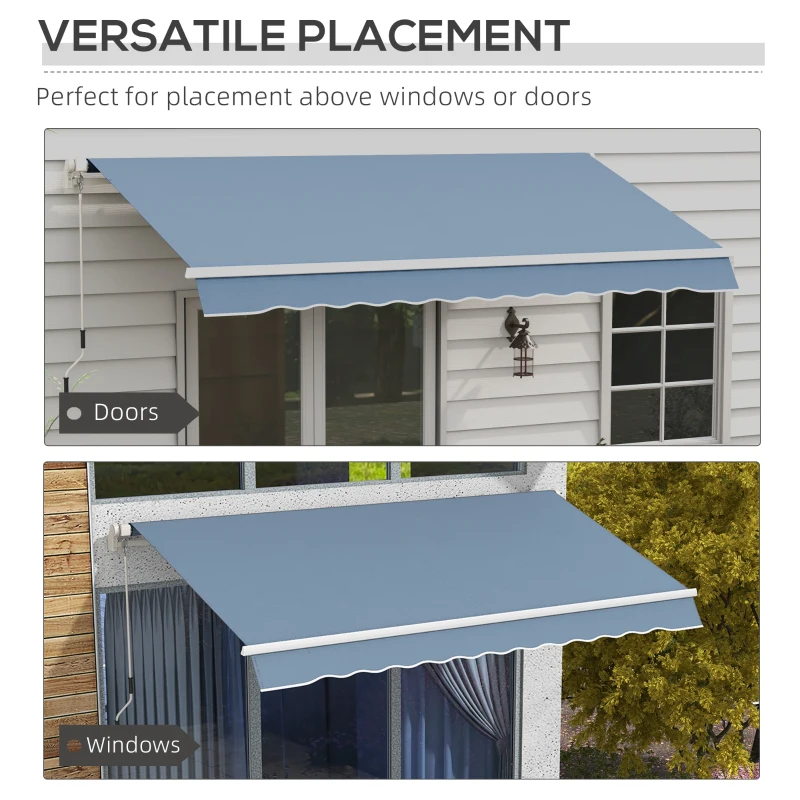 Outsunny 12' x 10' Manual Retractable Awning Outdoor Sunshade Shelter with Adjustable & Versatile Design, Light Grey