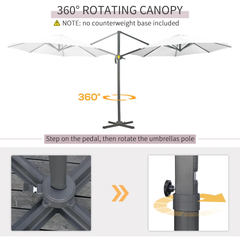 Outsunny 9.6' Cantilever Patio Umbrella Outdoor Hanging Offset Umbrella, Cross Base, 360° Rotation Aluminum Poles, White