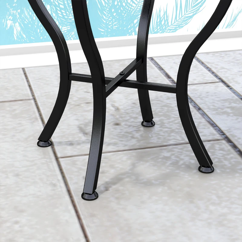 Outsunny Round Outdoor Table, Patio Bistro Coffee Table with Mosaic Top and Steel Frame for Garden